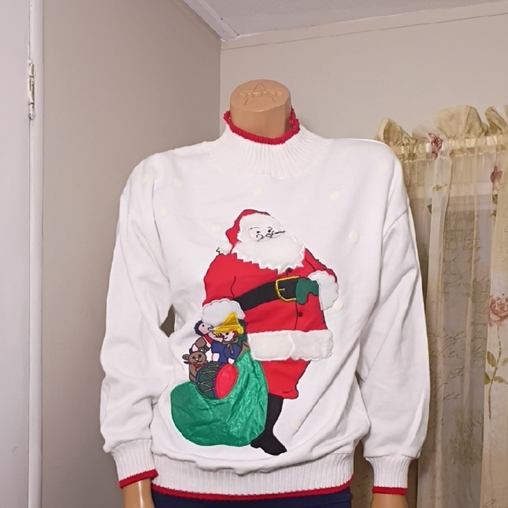 Westbound Vintage Women's White‎ Santa Crewneck Sweater Size S